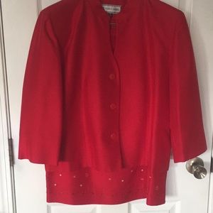 Travis Ayers Red Silk Jacket and Skirt.